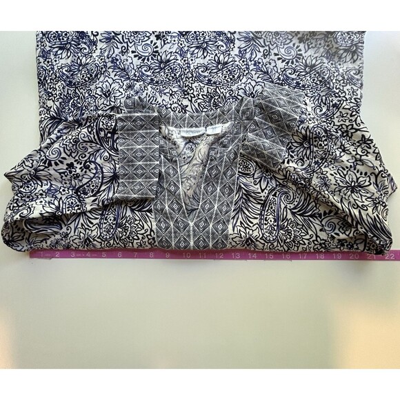 Sigrid Olsen Pure Linen Tunic Top S Blue White Paisley Beachy‎ Coastal - Picture 3 of 7